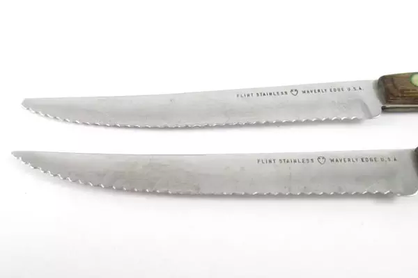 Lot of 2 Vintage Flint Stainless Waverly Edge USA Steak Knifes Wood Handle