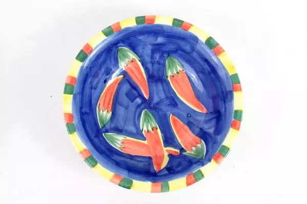 Lot of 5 Blue Chili Peppers Soup Or Cereal Bowls Hand Painted Emerald Collection