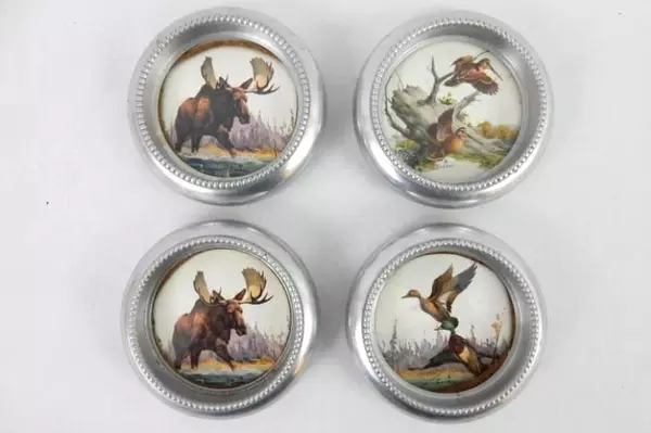 Lot of 6 Metal Coasters With Wildlife Art Round Silver