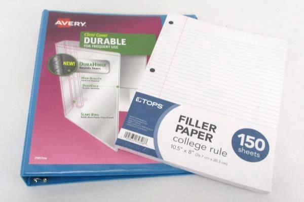 Back To School Supply Lot 1 Inch Avery Binder Index Cards Notebook Paper