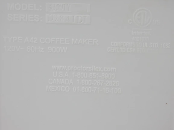 Proctor Silex Model 63501Y Coffee Maker 12 Cup White