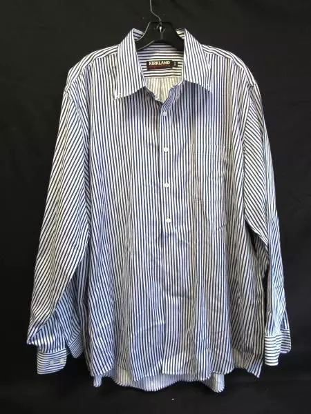 Button Up Shirt Dress Shirt By Kirkland White Blue Long Sleeve Men's Size 18-36