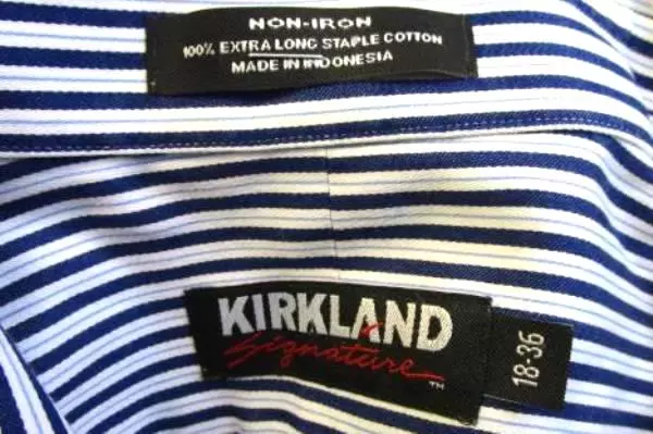 Button Up Shirt Dress Shirt By Kirkland White Blue Long Sleeve Men's Size 18-36