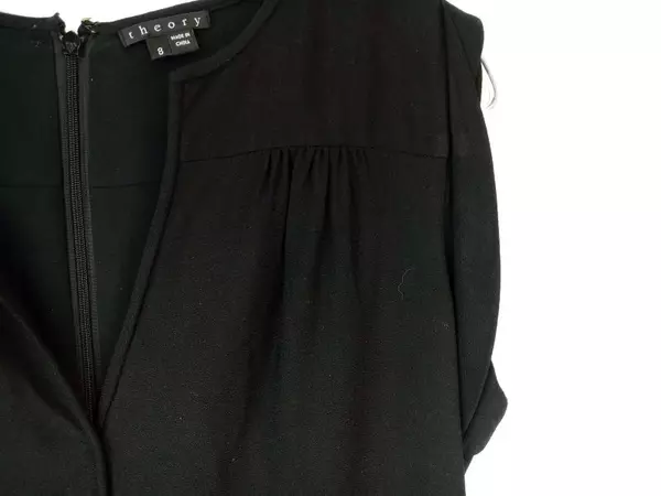 Theory Nev Sheath Dress Sleeveless Stretch Knit Black Slit Neck Career Size 8