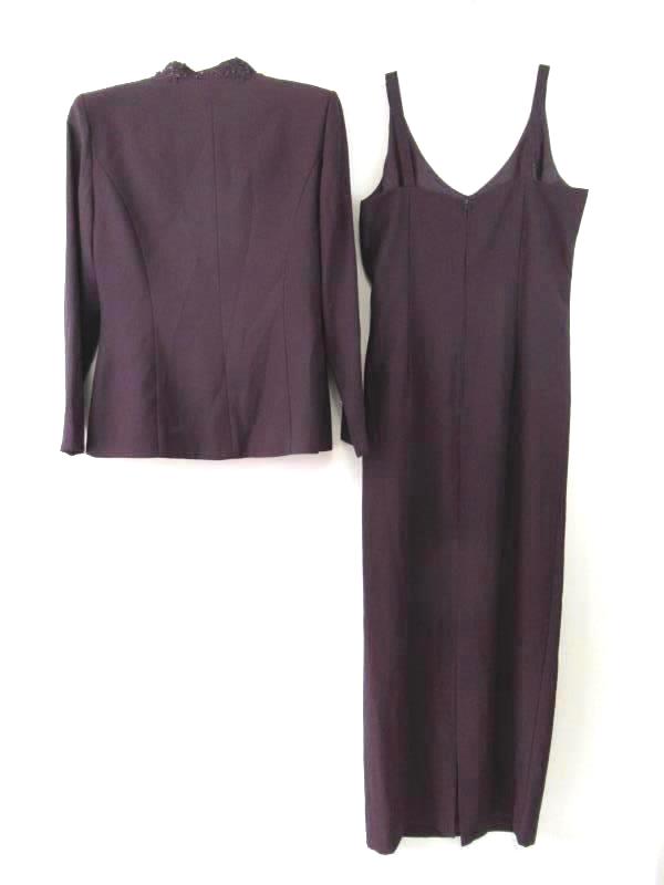 Karen Miller Dress Jacket Set Formal Eggplant Embroidery Beading Women's 10