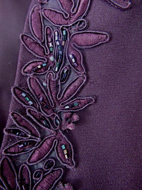 Karen Miller Dress Jacket Set Formal Eggplant Embroidery Beading Women's 10