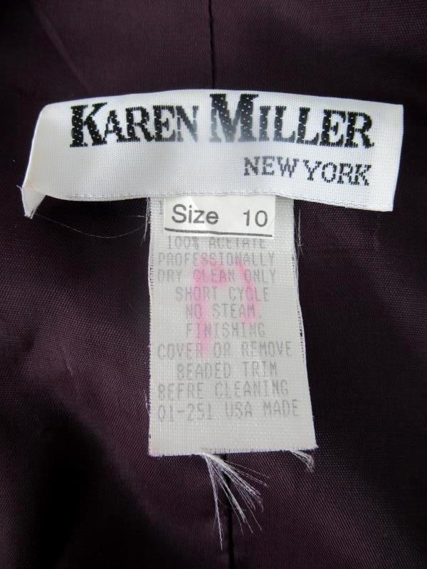 Karen Miller Dress Jacket Set Formal Eggplant Embroidery Beading Women's 10
