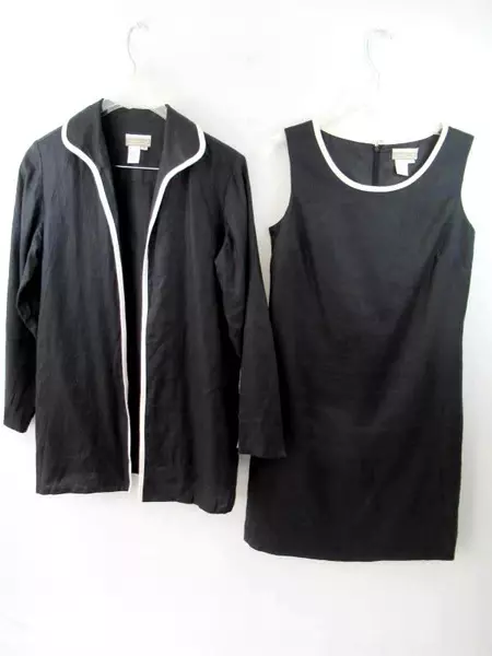Coldwater Creek Dress Jacket Set Linen Sleeveless Black White Women's Size 6