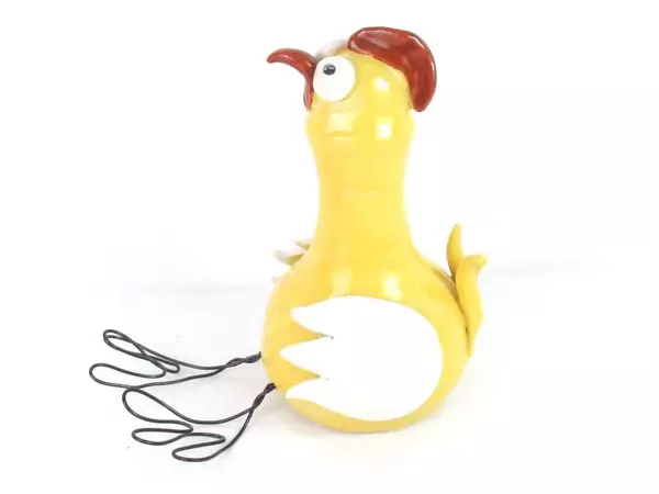 Pumpkin Ridge Pottery Yellow Bug Eyed Chicken Garden Sculpture By Ann Bastian