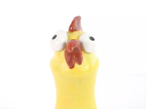 Pumpkin Ridge Pottery Yellow Bug Eyed Chicken Garden Sculpture By Ann Bastian