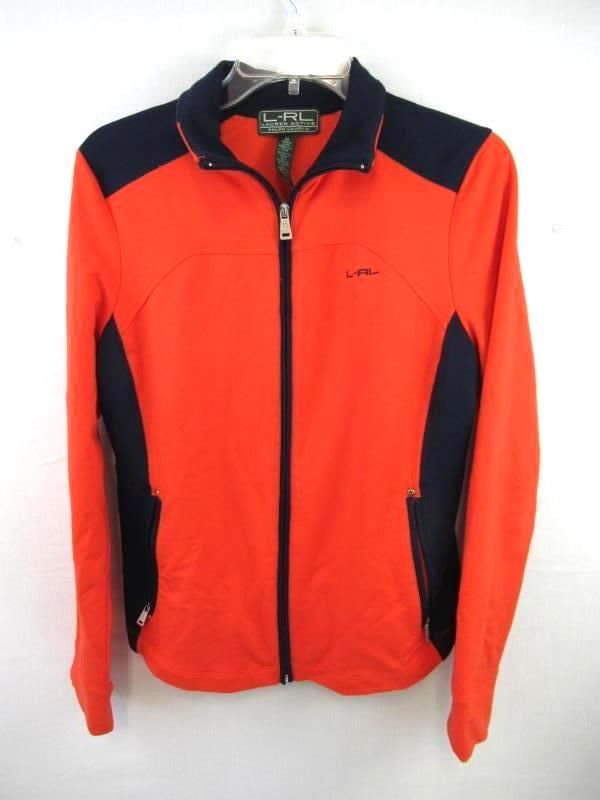 Ralph Lauren L-RL Active Jacket Coat Orange Navy Blue Pockets Women's Size M