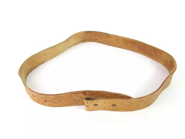 Vintage Embossed Leather Belt Initialed H.W.L Light Brown Southwestern Pattern