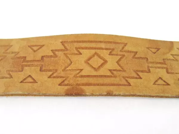 Vintage Embossed Leather Belt Initialed H.W.L Light Brown Southwestern Pattern
