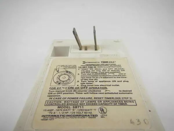 Intermatic Time All 24 Hour Plug In Mechanical Indoor Timer Model SB111 White