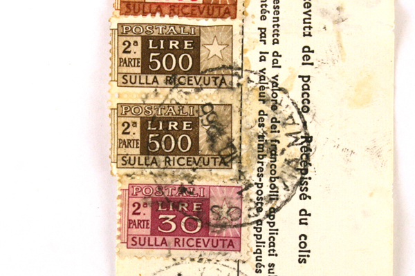 Lot Of Five Vintage Postage Stamps From Italy With A Parcel Receipt Dated 1966