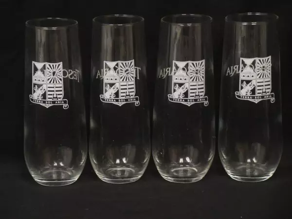 Lot of 4 Libbey Tesoaria Vineyard Wine Glasses Clear Etched Coat of Arms