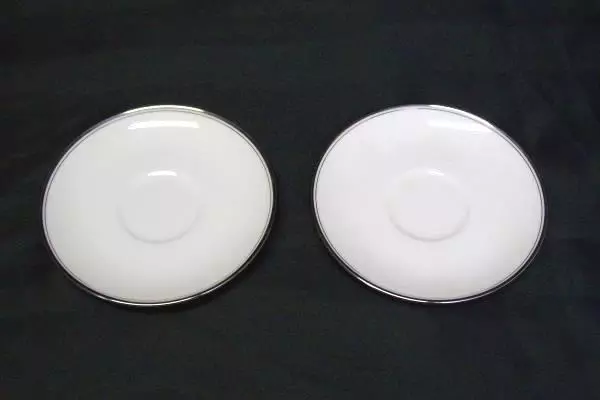 Lot of 2 Vintage Mikasa Tea Saucers Bone China Gothic Platinum White Silver NWT