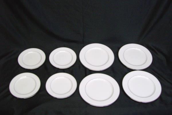 Mikasa Plate Lot: Gothic Platinum Bone China White 4 Medium 4 Large