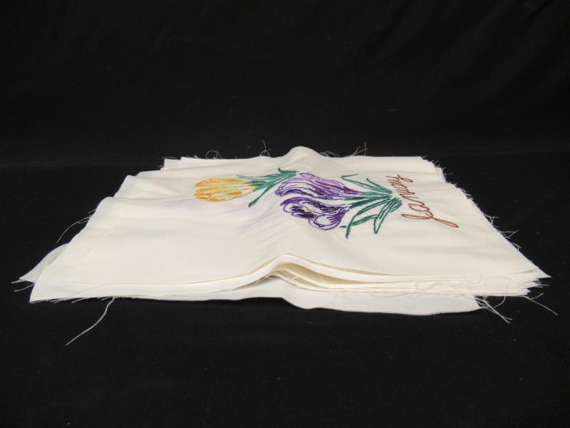 Set of 12 Unfinished Embroidered Squares Months Of The Year Flowers 12" x 12"