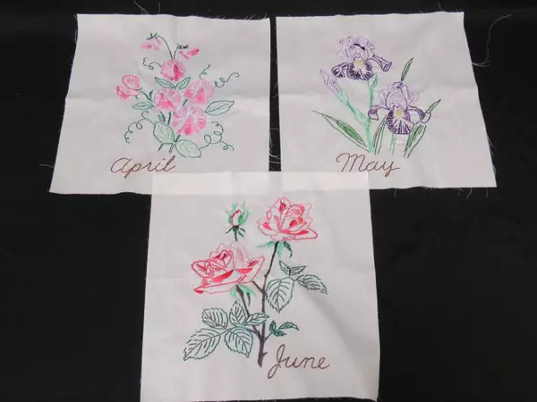 Set of 12 Unfinished Embroidered Squares Months Of The Year Flowers 12" x 12"