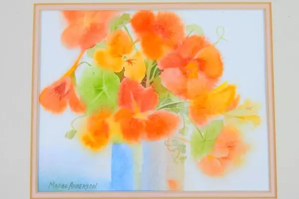 Marge Anderson Watercolor Pansies Matted Unframed