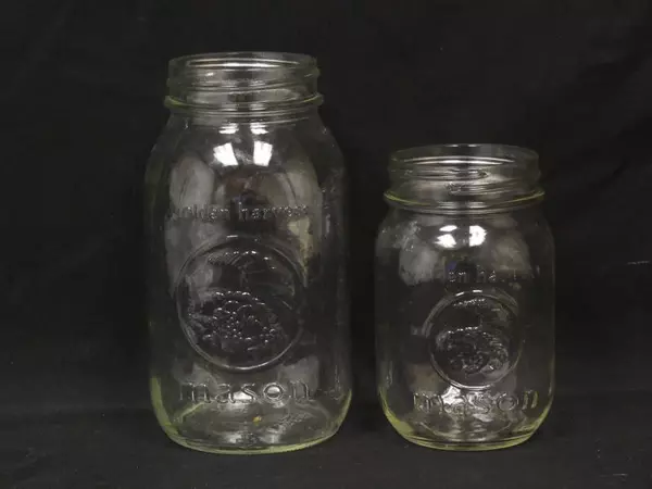 Lot of 2 Vintage Golden Harvest Mason Jars Small Large No Lids Clear