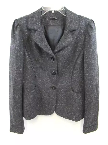 Semantiks Blazer Jacket Dark Gray White Specks Wool Blend Ruffle Women's Size 10