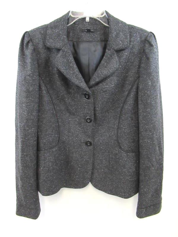Semantiks Blazer Jacket Dark Gray White Specks Wool Blend Ruffle Women's Size 10