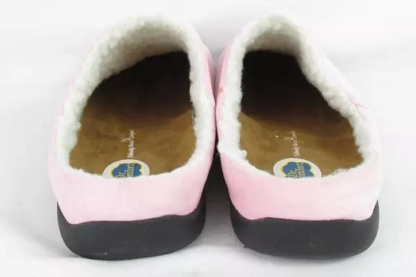 Dr Comfort Cozy Open Heel Slippers Women's Size 7W Pink Fleece Embroidered