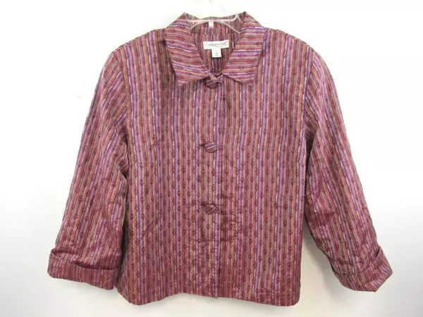 Coldwater Creek Jacket Coat Multicolor Striped Filigree Lined Women's Size Large