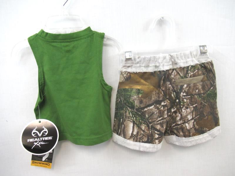 Browning Shorts Tank Top 2-Piece Set Green Brown Infant Boy's 3 & 6 MO