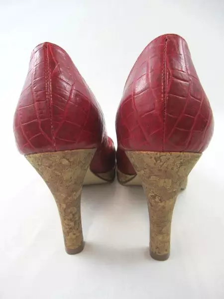 Fioni High Heels Dressy Shoes Red Faux Leather Snakeskin Pattern Women's Sz 7.5