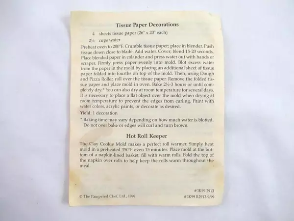 Pampered Chef Heritage Stoneware Come to the Table Heart 1999 with Recipe Card