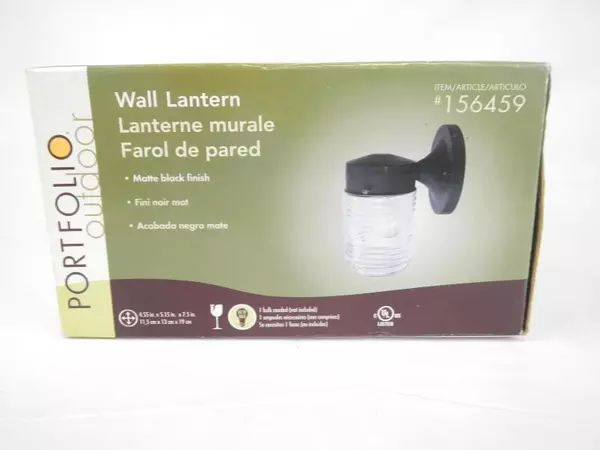 Portfolio Outdoor Wall Lantern Sconce #0156459 Matte Black Finish Clear Glass
