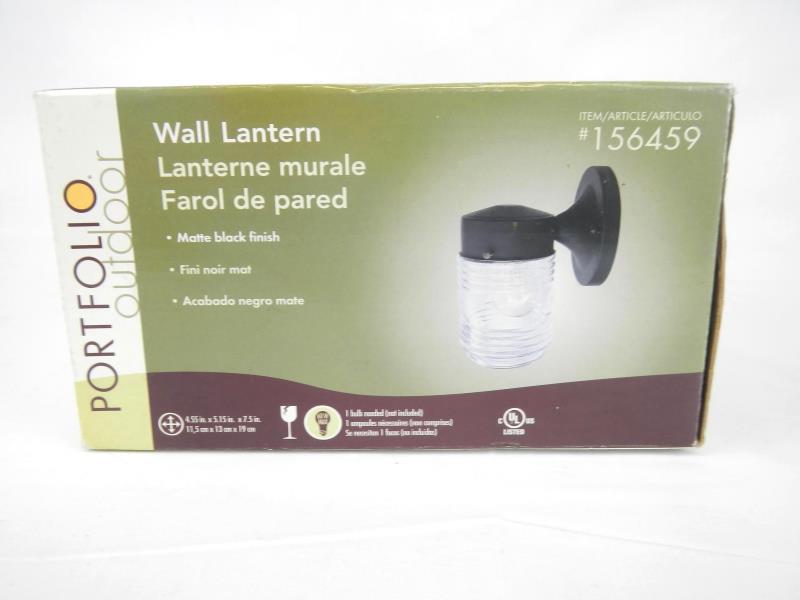Portfolio Outdoor Wall Lantern Sconce #0156459 Matte Black Finish Clear Glass