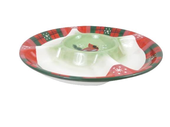Housewares International Country Christmas Chip Dip Platter Plate Red Cardinal
