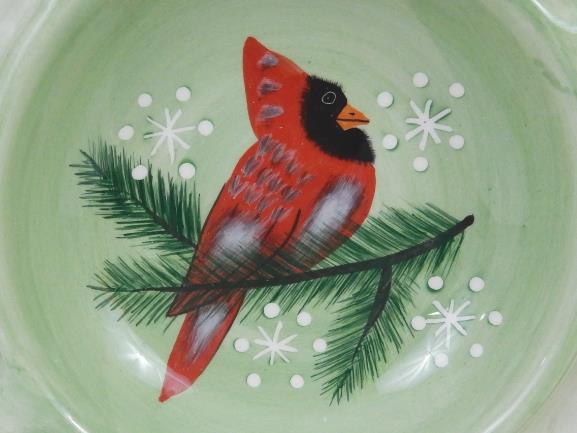 Housewares International Country Christmas Chip Dip Platter Plate Red Cardinal