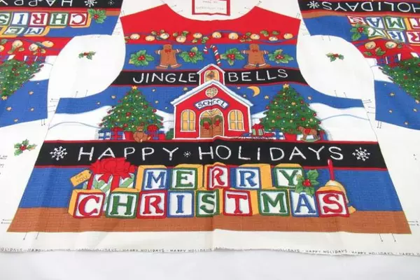 Vintage Fabric Traditions School Christmas Vest Fabric Panel 2350