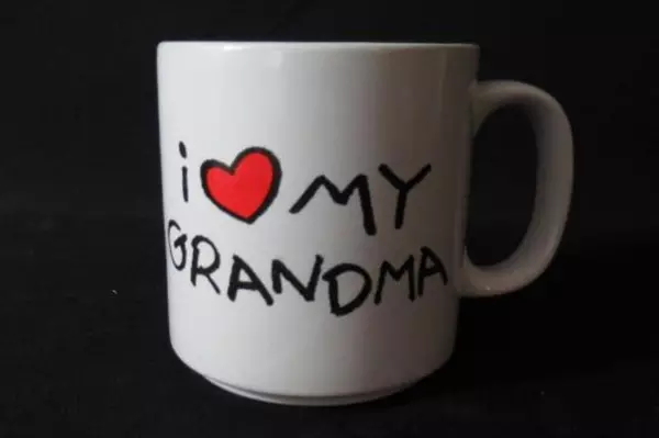 Vintage Russ Coffee Mug I Heart Love My Grandma Ceramic Black Red White Handle