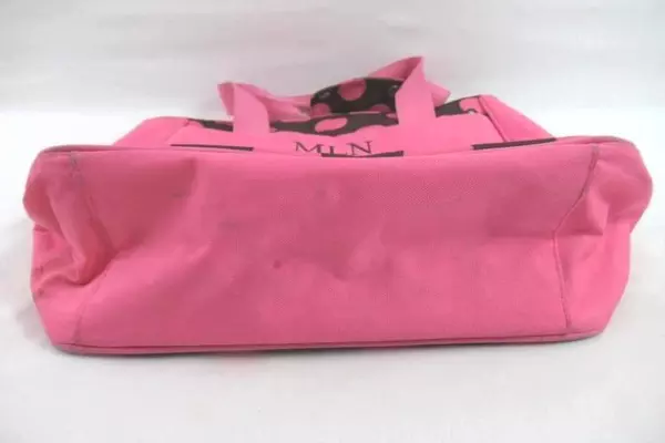 Pottery Barn Teen Pink Brown Polka Dot Tote Bag Embroidered MLN Travel Handbag