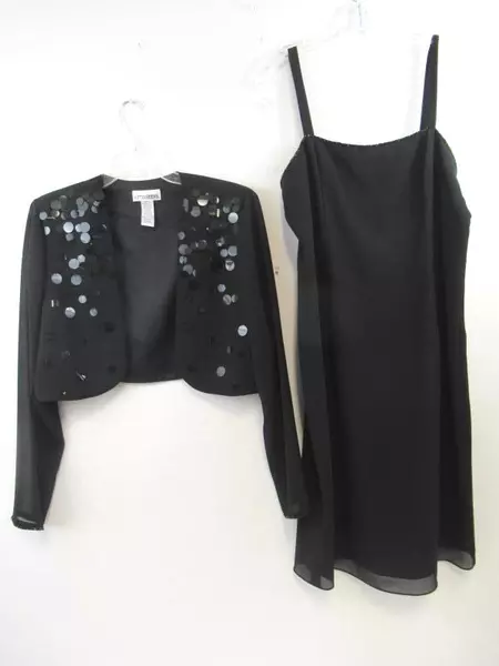 After Dark Dress Jacket Set Two Piece Black Beaded Lined Sequin Women's Size 12