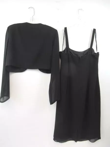 After Dark Dress Jacket Set Two Piece Black Beaded Lined Sequin Women's Size 12