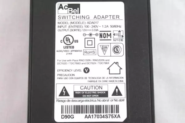 AcBel Switching Adapter Power Supply Model ADA017 12V 3A