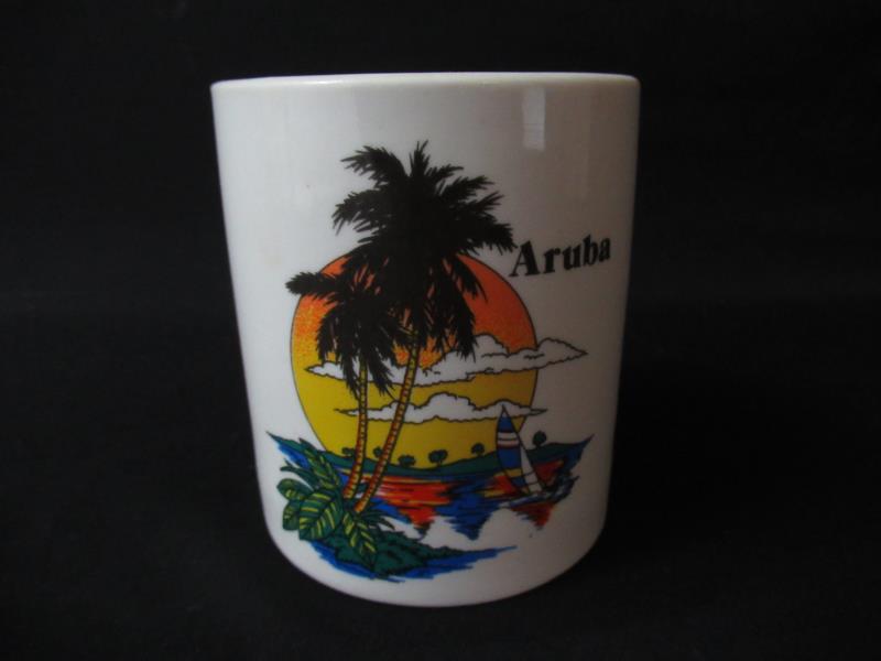 Aruba Sailboat Sunset Coffee Tea Mug Cup 12 Ounce White Vintage Souvenir