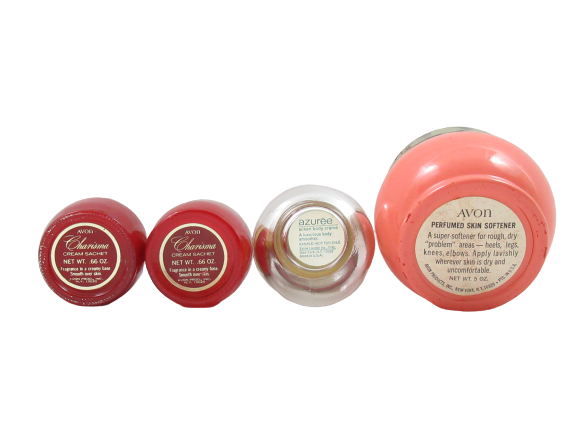 Lot of 4 Vintage Avon Container Jars Empty Charisma Unforgettable Pink Estee Red