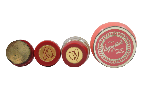 Lot of 4 Vintage Avon Container Jars Empty Charisma Unforgettable Pink Estee Red