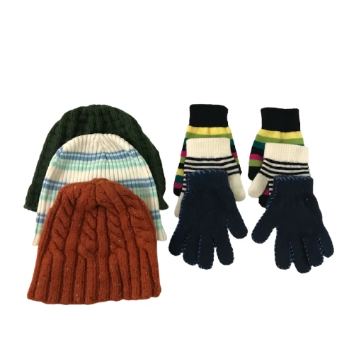 Lot of 6 Girl's Winter Accessories Beanies Hats Caps Gloves Knit Crochet Striped