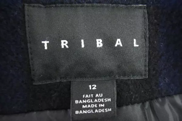 Tribal Brand Wool Blend Coat Women's Size 12 Blue Black Checkered Plaid Pockets