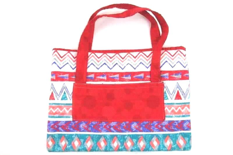 Homemade Quilted Chevron & Argyle Diamond Tote Bag Double Handles Easy Fasten