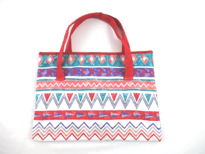 Homemade Quilted Chevron & Argyle Diamond Tote Bag Double Handles Easy Fasten